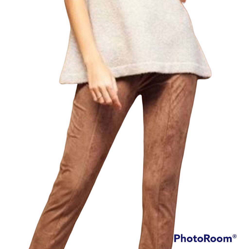 Nwt 209wst38 Brown Suede Front Split Pants Leggings Size Large